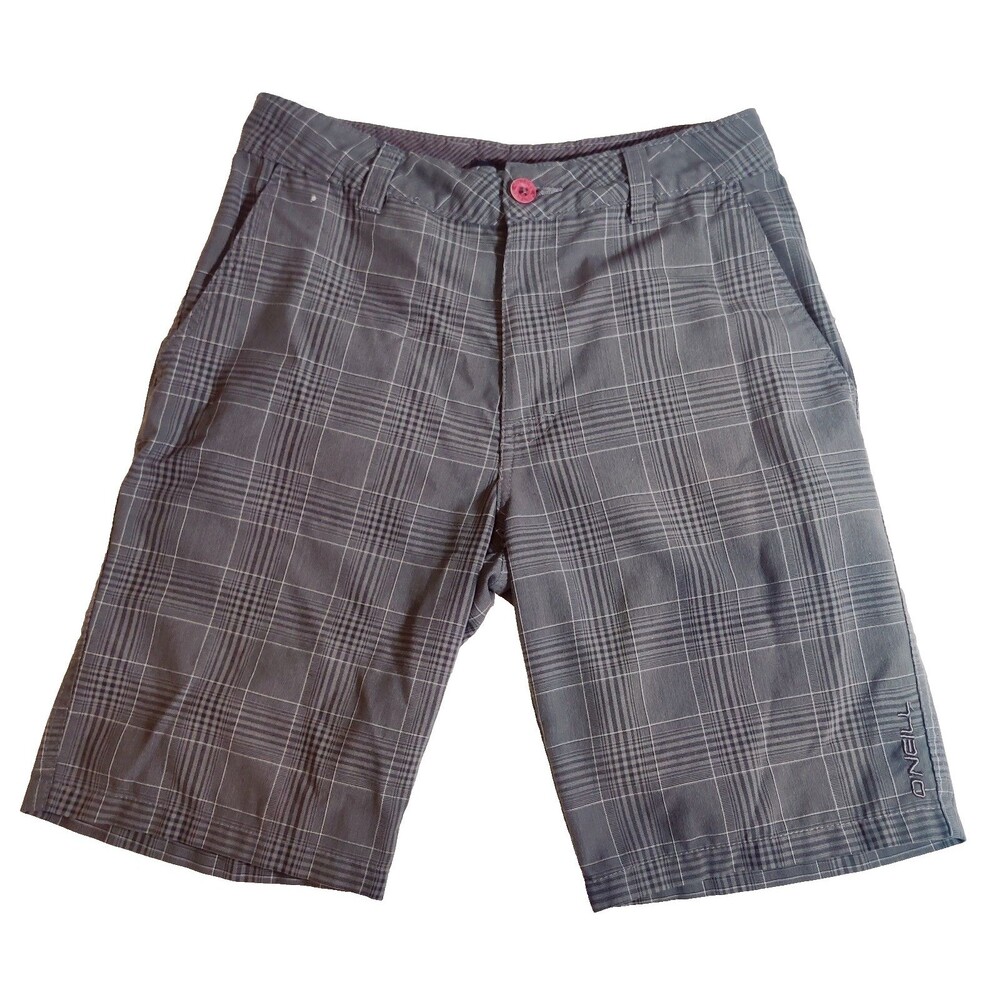 ONeill Shorts Men 28 Flat Front casual Gray Plaid Golf Shorts 9" inseam